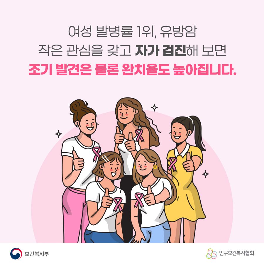 여성 발병률 1위, 유방암 작은 관심을 갖고 자가 검진해 보면 조기 발견은 물론 완치율도 높아집니다.